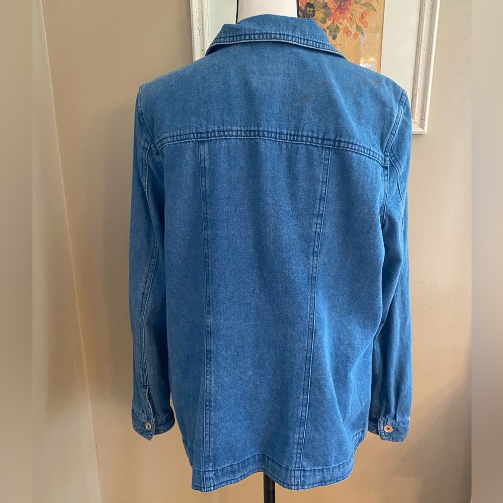 Basic Editions Floral Embroidered Cotton Button Up Denim Jacket Women's Large - Picture 2 of 13